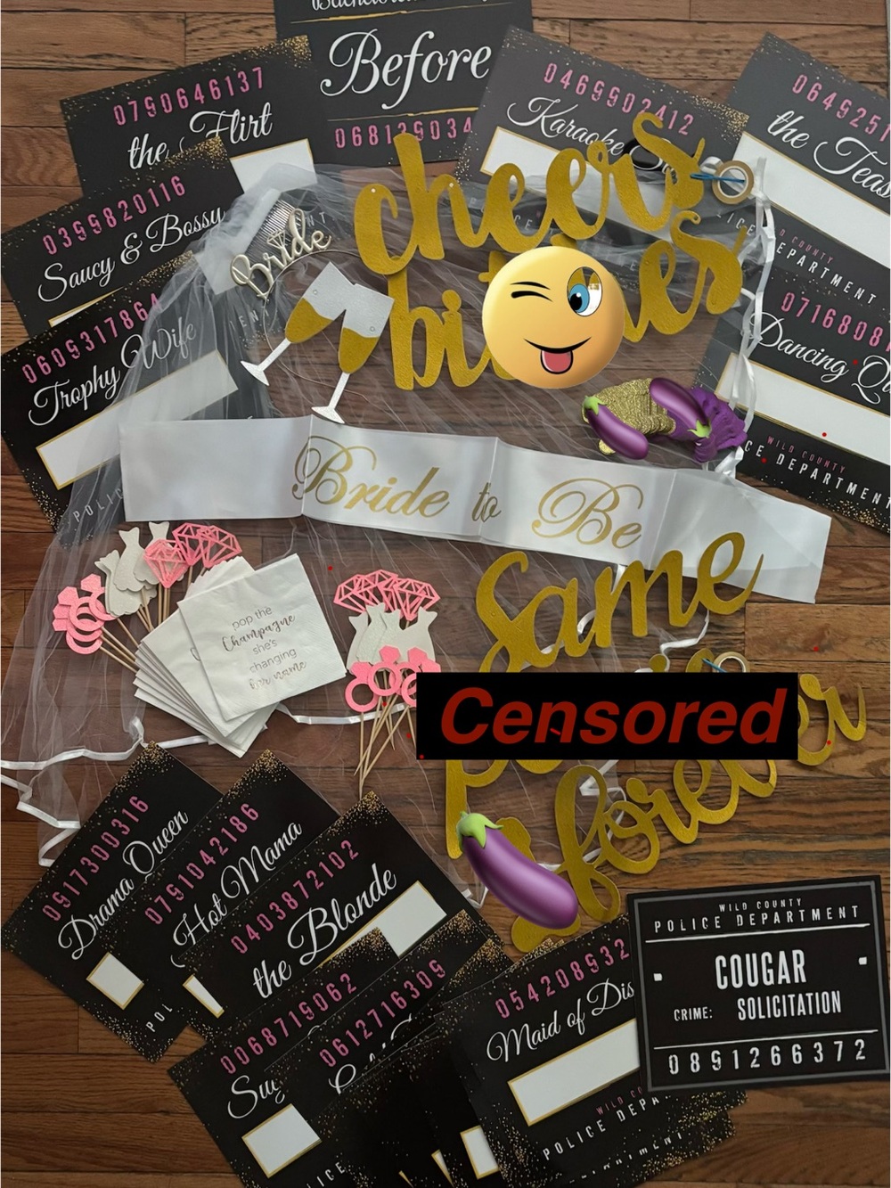 Bride to Be Bachelorette Party Sash and Decorative Signs - White and Gold